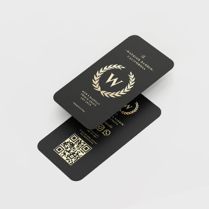 Modern Barbershop Monogram Men's Haircut Shave QR Business Card