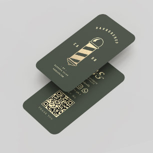 Modern Barbershop Moss Green Gold Barber Pole Business Card