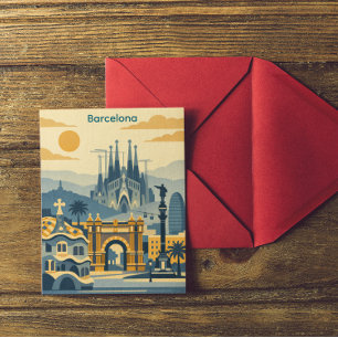 Modern Barcelona Sagrada Familia Illustration Postcard