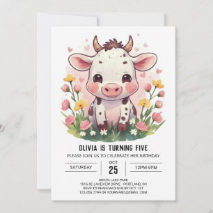 Modern Barnyard Pastel Cow Birthday Invitation