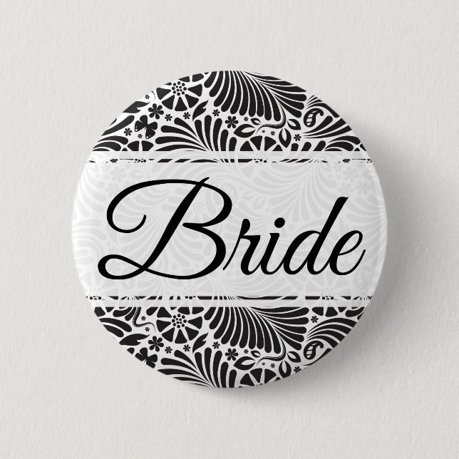 Modern Baroque Floral Bride Pinback Button (Front)