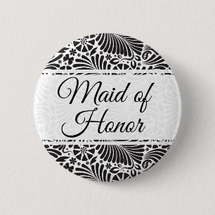 Modern Baroque Floral Maid of Honor Pinback Button