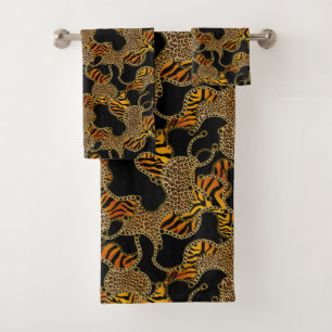 Modern Baroque Glam Animal Print With Chains Bath Towel Set