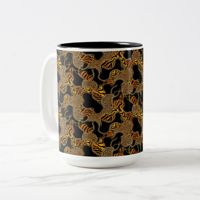 Modern Baroque Glam Animal Print With Chains  Two-Tone Coffee Mug (Front Left)