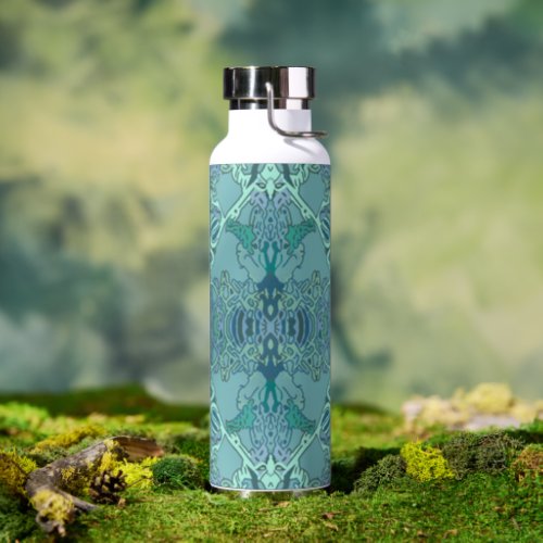 Modern Baroque Pattern in Blue and Green Water Bottle