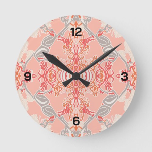 Modern Baroque Pattern in Pink Red Cream Round Clo Round Clock
