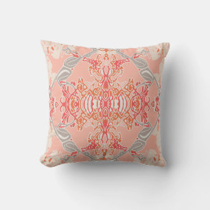 Modern Baroque Pattern in Pink Red Cream Throw Pillow