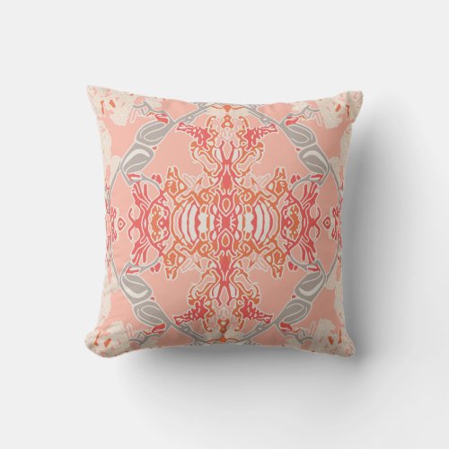 Modern Baroque Pattern in Pink Red Cream Throw Pillow