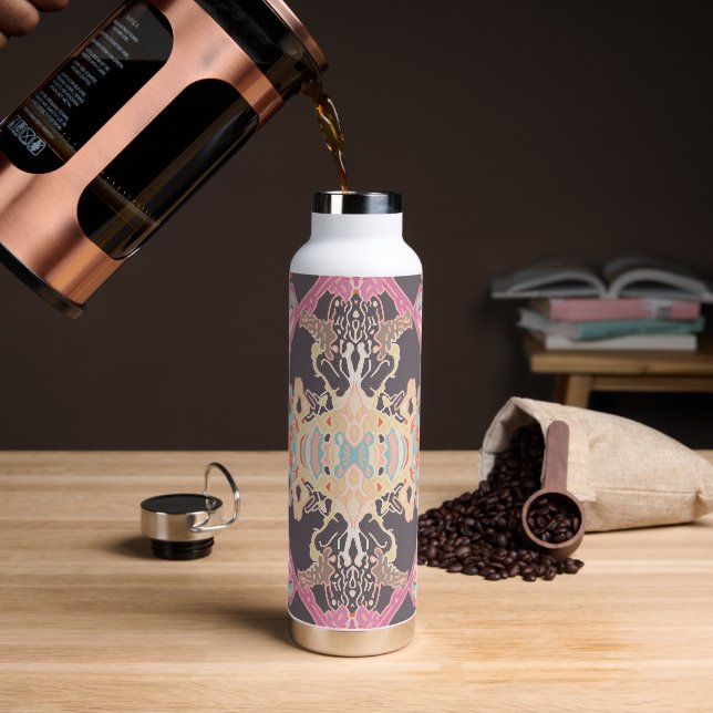 Modern Baroque Pattern in Red Pink Purple Blue Water Bottle (Coffee)