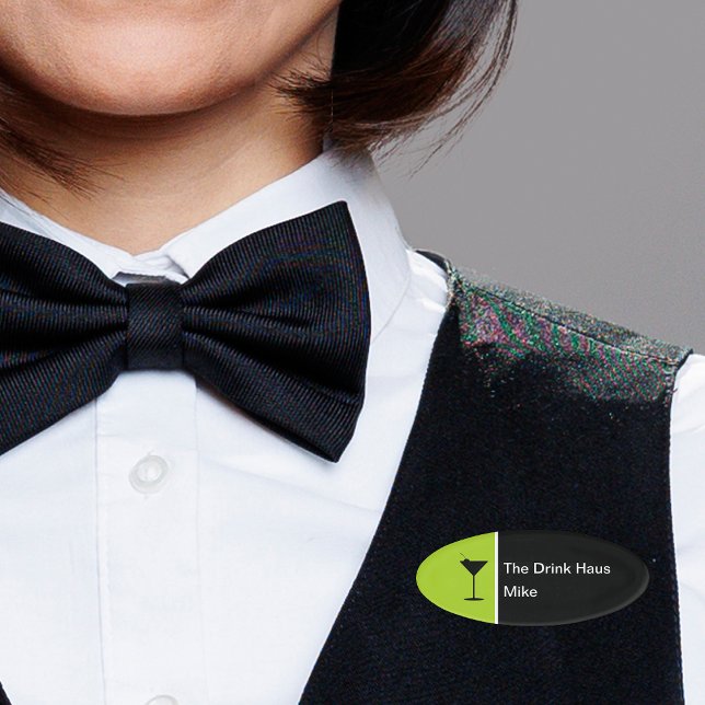 Modern Bartender Cocktail Glass Design Name Tag (Creator Uploaded)