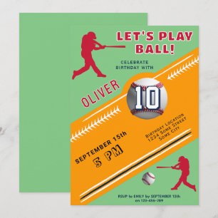 Modern Baseball Ball Player Themed Birthday Invitation