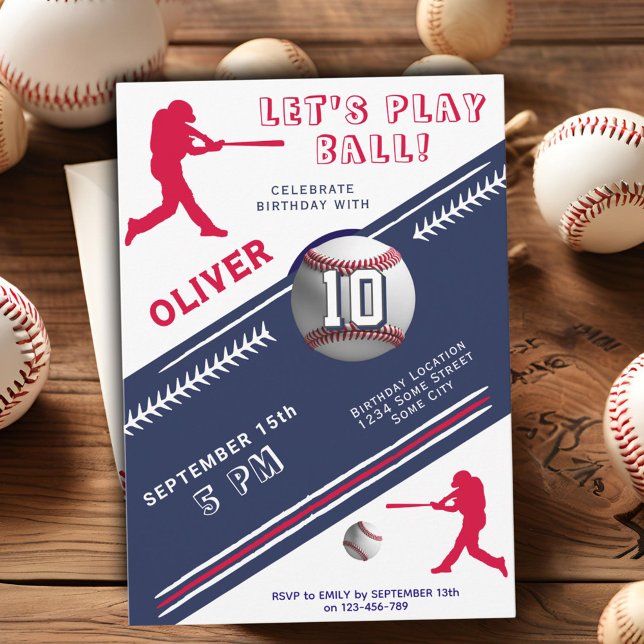 Modern Baseball Ball Player Themed Birthday Invitation (Creator Uploaded)