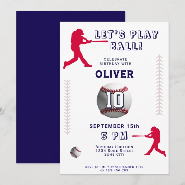 Modern Baseball Ball Player Themed Birthday  Invitation (Front/Back)