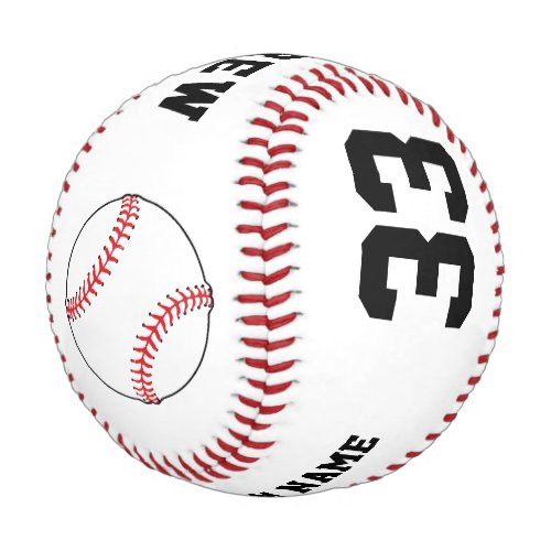 Modern Baseball Ball with Name Team Number - This custom and personalized baseball with name, team name and number is perfect gift for baseball players, teammates, coaches, your friends and family. You can make your own unique baseball - personalize it with your name, team  name and your number. In black and white. Great as a keepsake to remember your favorite sport. 