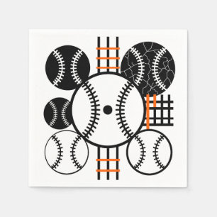 Modern Baseball Black White Orange Color Pattern Napkins