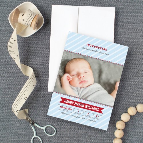 Boy's Photo Birth Announcement Card | Baseball