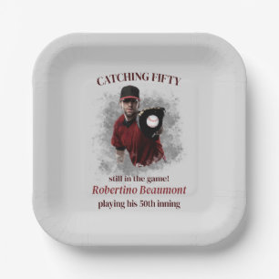 Modern Baseball Catching Fifty Men's 50th Birthday Paper Plates