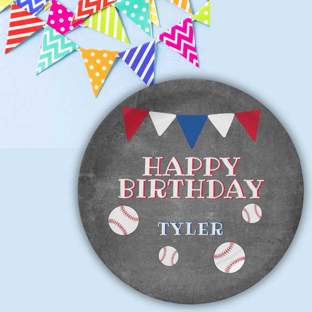 Modern Baseball Chalkboard Kids Birthday Party Paper Plates (Creator Uploaded)