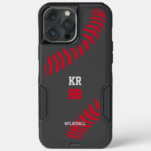 Modern Baseball Initials Hashtag Playball Grey iPhone 13 Pro Max Case