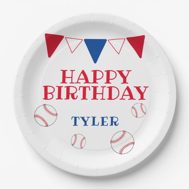 Modern Baseball Kids Birthday Party Paper Plates (Front)