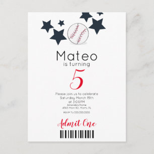 Modern Baseball Pattern Ticket Style Party Postcard