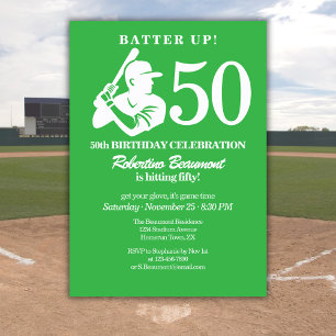 Modern Baseball Player Men's 50th Birthday Invitation