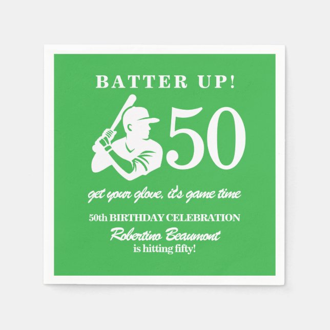 Modern Baseball Player Men's 50th Birthday Napkins (Front)