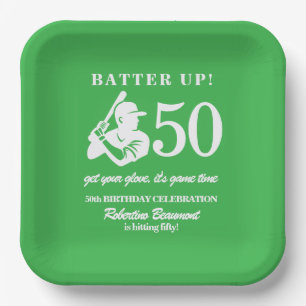 Modern Baseball Player Men's 50th Birthday Paper Plates