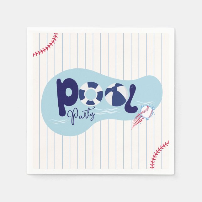 Modern Baseball Pool Birthday Party  Napkins (Front)