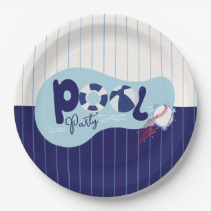 Modern Baseball Pool Birthday Party Paper Plates