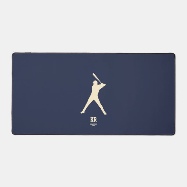 Modern Baseball Silhouette Monogram Dark Blue Desk Mat (Front)