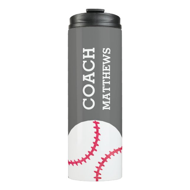 Modern Baseball Softball Coach Personalized Gray Thermal Tumbler (Front)