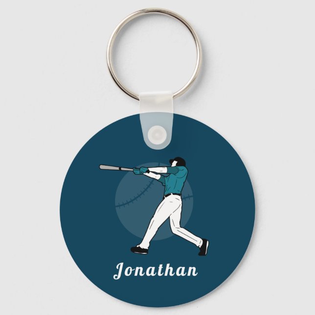 Modern Baseball Softball Player Coach Personalized Keychain (Front)