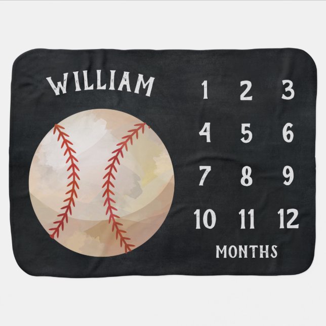 Modern Baseball Sports Ball Baby Monthly Milestone Baby Blanket (Horizontal)
