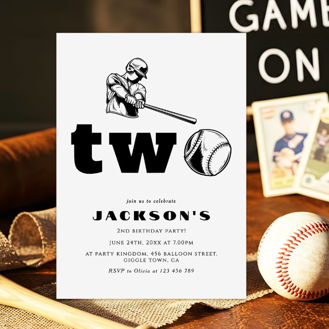 Modern Baseball Sports Kid 2nd Birthday Party Invitation (Creator Uploaded)