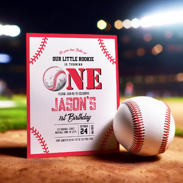 Modern Baseball Stitch Budget 1st Birthday Invite (Creator Uploaded)