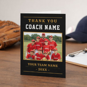 Modern Baseball Team Photo Coach Letterpress Thank You Card