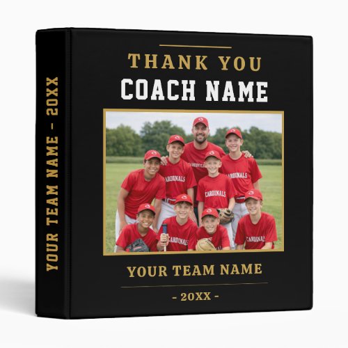 Modern Baseball Team Photo Coach Thank You 3 Ring Binder