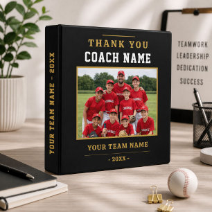 Modern Baseball Team Photo Coach Thank You 3 Ring Binder