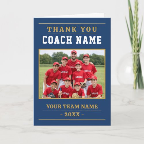 Modern Baseball Team Photo Coach Thank You Card