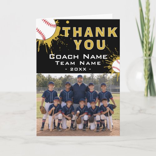 Modern Baseball Team Photo Coach Thank You Card