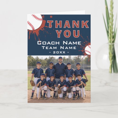 Modern Baseball Team Photo Coach Thank You Card