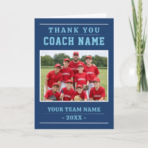 Modern Baseball Team Photo Coach Thank You Card