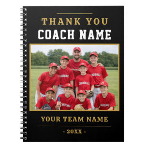Modern Baseball Team Photo Coach Thank You Notebook