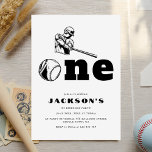 Modern Baseball Theme Sports Kid 1st Birthday Invitation<br><div class="desc">Celebrate your little slugger’s 1st birthday in style with this modern minimalist baseball-themed party invitation! Featuring a clean white background with a playful baseball player illustration at the top, this design is perfect for a sports-loving toddler’s special day. Easy to customize with your child’s name, age, party details, and more!...</div>