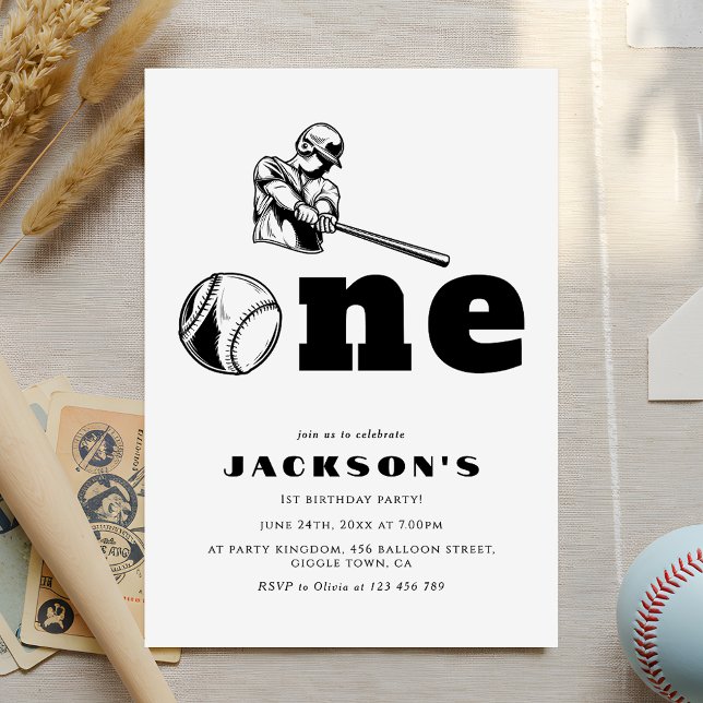 Modern Baseball Theme Sports Kid 1st Birthday Invitation (Creator Uploaded)