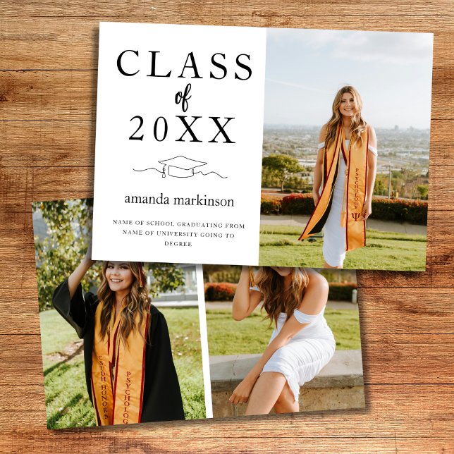 Modern Basic 3 Photo Graduation Announcement (Creator Uploaded)