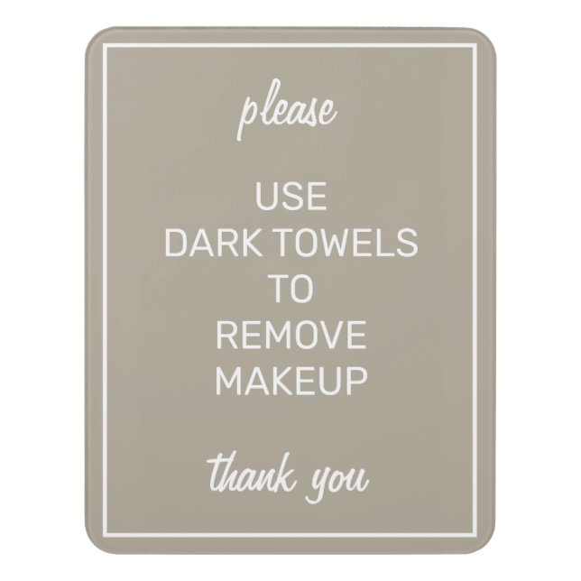 Modern Basic Beige Bathroom Makeup Towel Sign (Contemporary Vert)