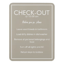 Modern Basic Beige Guest Check Out Sign
