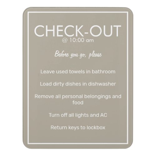 Modern Basic Beige Guest Check Out Sign